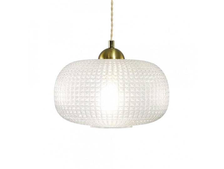 Suspension en verre gaufré et métal, cordon textile