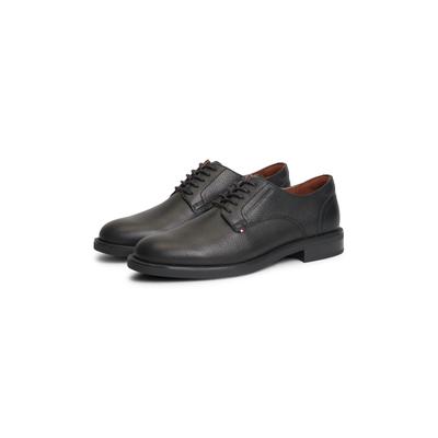 Schnürschuh TOMMY HILFIGER "LTH MIX DRESS HILFIGER SHOE", Herren, Gr. 44, Leder Textil, schwarz, Schuhe Schnürschuh, Abendschuh, Businessschuh mit seitlicher Logoprägung