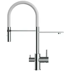 3 Wege Wasserhahn Küchenarmatur, FL, mit 360° schwenkbarem Auslauf, abnehmbare 2 strahl Handbrause, Verchromt / Weiß
