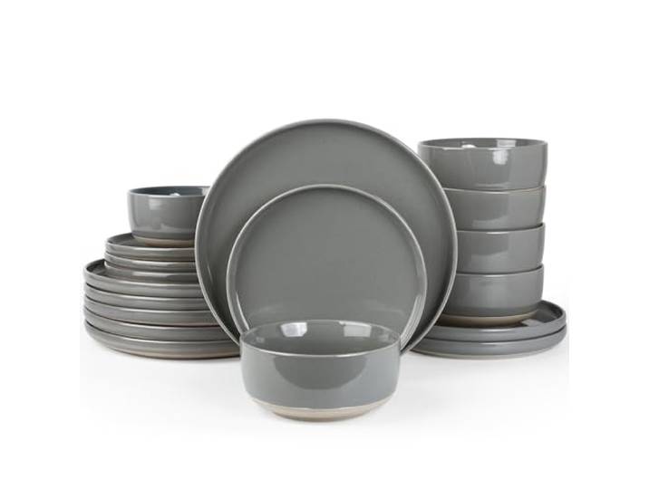 Richmount Milkyway Geschirrset,18-teiliges teller set,Steingut Geschirr Set für 6 mit Speiseteller, Dessertteller, Müslischalen, Mikrowellen & Spülmaschinenfest, Dunkelgrau