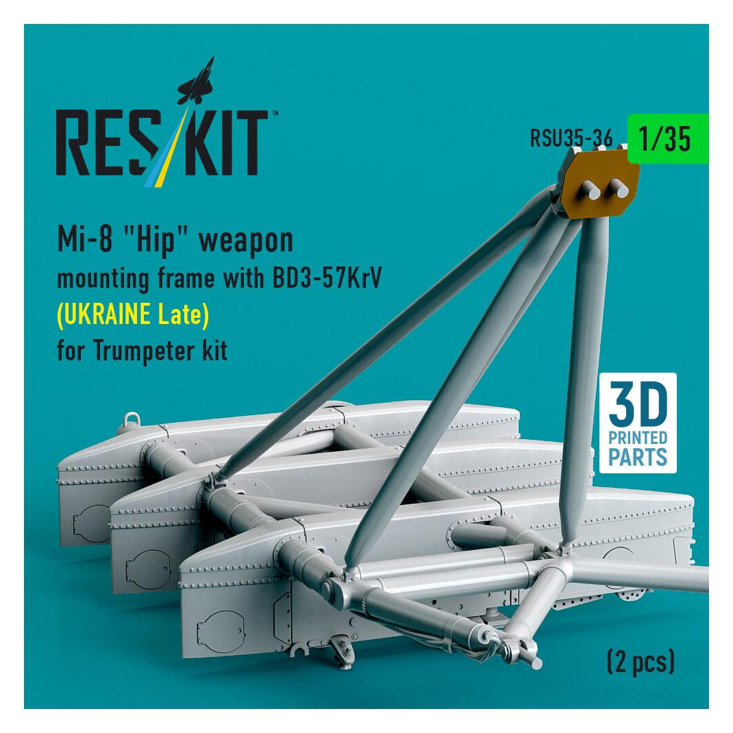 ResKit Mi-8 Hip weapon mounting frame with BD3-57KrV (UKRAINE Late) for Trumpeter kit (2 pcs) (3D Printed) (RSU35-0036)