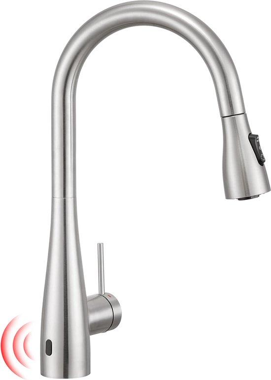 Famanu Infrarot-Küchenarmatur mit Sensor - Edelstahl, 360° drehbar