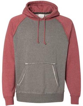 J America JA8885 Vintage Heathered Hood T-Shirt in Smoke Heather/Simply Red Heather size 2XL 8885