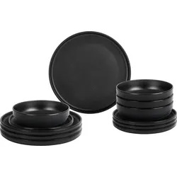 Brunner Midday Odette double black Geschirrset Melamin Mineral 12-teilig Porzellan-Touch Antirutsch BPA-frei