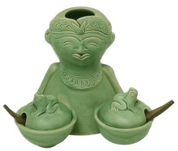 Novica Handmade Spicy Lad Ceramic Condiment Bowls