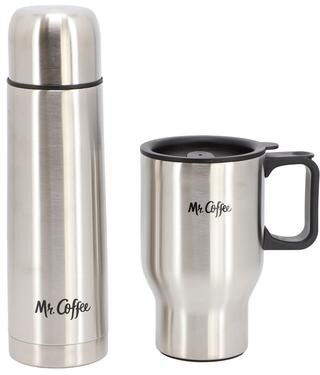 Mr. Coffee 2 Piece Thermal Bottle and Travel Mug Set in Silver