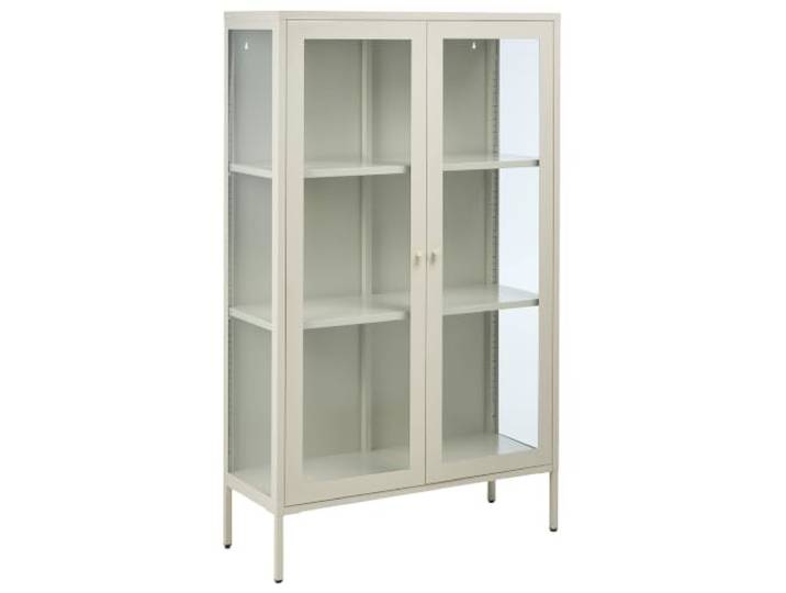 Vitrine Stahl hellbeige mit 2 Glastüren Metallschrank Industrie-Design Nash