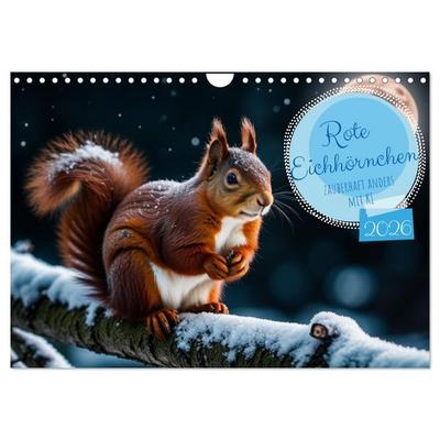 Rote Eichhörnchen - zauberhaft anders mit KI (Wandkalender 2026 DIN A4 quer), CALVENDO Monatskalender