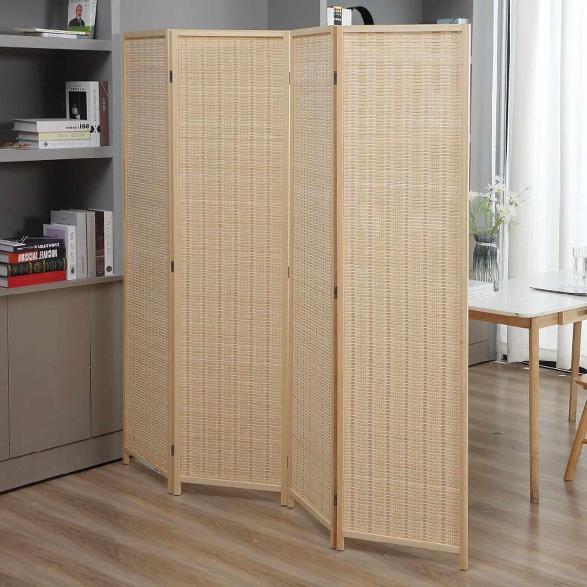 4-delige opvouwbare kamerverdeler paravent in lichtbruin - 180 x 180 cm