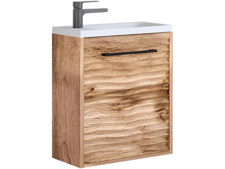Waschtisch WELLTIME Canada , braun (wotan eiche, wotan eiche), B:40cm H:48cm T:22cm, Waschtische, Waschtisch, Badmöbel Wellenstruktur, Breite 40cm Gästebad Waschtisch mit Becken