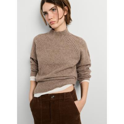 Strickpullover PEPE JEANS "ASHLEY PERKINS", Damen, Gr. L, braun (schwarz stone beige), Strick, Obermaterial: 65% Polyester, 28% Polyacryl, 5% Wolle, 2% Elasthan, meliert, hüftbedeckend, hoch geschlossener Ausschnitt, Rippstrickbündchen, Pullover...