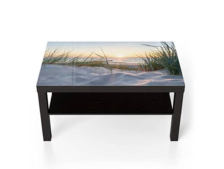 DEQORI Glastisch schwarz groß 90x50 cm Motiv Ostsee Sonnenuntergang ausgefallener Beistelltisch aus Glas Hochglanz Couchtisch fürs Wohnzimmer moderner Couch Tisch mit Design