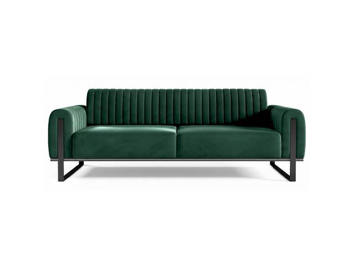Dreisitiges Sofa Parissa, grüner Samt, schwarze Beine