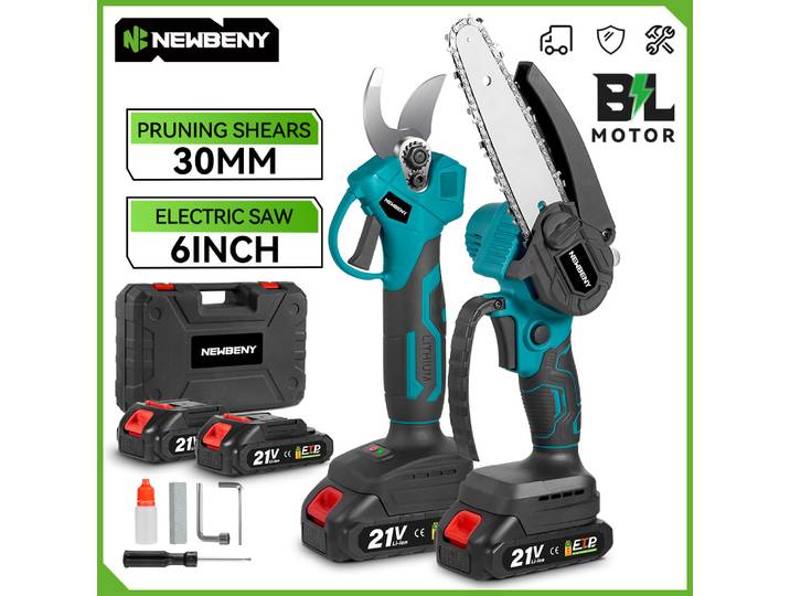NEWBENY Cisailles de taille électriques sans balais 30 mm, scie électrique 6 pouces, outil électrique pour jardinage et travail du bois, compatible avec batterie Makita 21V