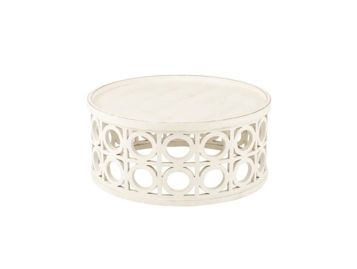 Table basse ronde sculptée en bois d78 blanc