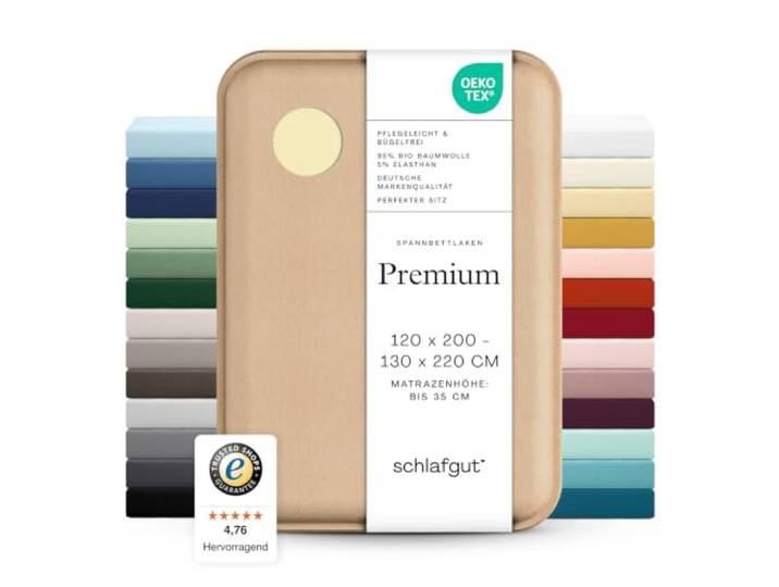 schlafgut Premium Spannbettlaken 120x200 cm Bio-Baumwolle, Yellow Mid
