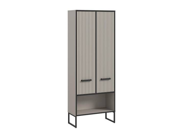 Homes & Jones Hochschrank Bagno Bad in Kaschmir Nachbildung und schwarz - modernes Design - B/H/T: 59x159x32 cm, Recyclingholz, 59x159x32 cm, Badezimmer, Badmöbel, Hochschränke