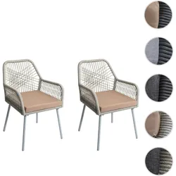 2er-Set Gartenstuhl HWC-O12, Outdoor Sitzpolster Aluminium Seilgeflecht Rope ~ grau, Bezug taupe