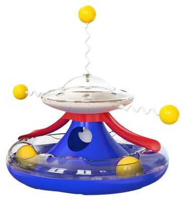 Inspired Finds Interactive Cat Puzzle Toy With Spinning Track Balls & Feather Teaser blue