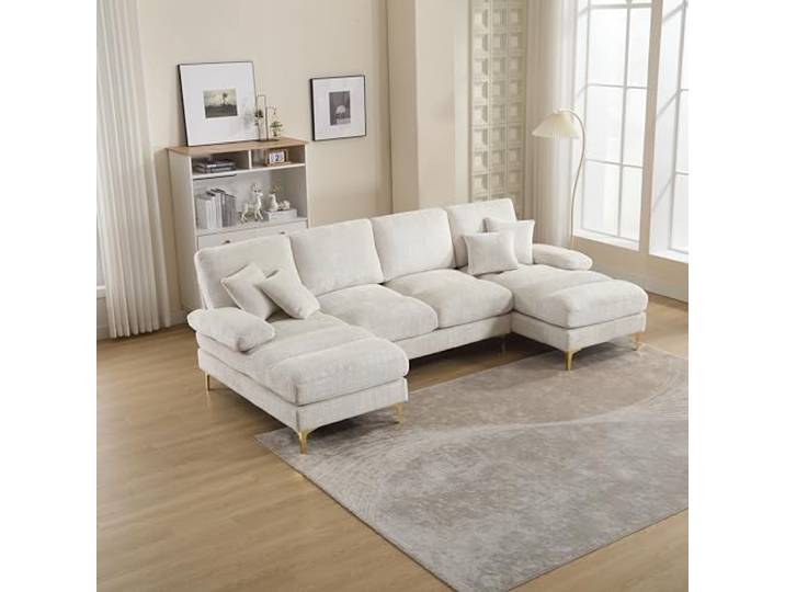 Ball & Cast U-förmiges Eckcouch mit Schlaffunktion, Modulares Chenille Sofa mit Doppelten Liegesitzen für das Wohnzimmer Wohnung Villa, 274 x 88 x 136 (BxHxT), Beige
