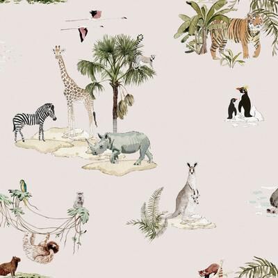 Sophie Allport Animals of the World Chalk Blush Wallpaper - N/A