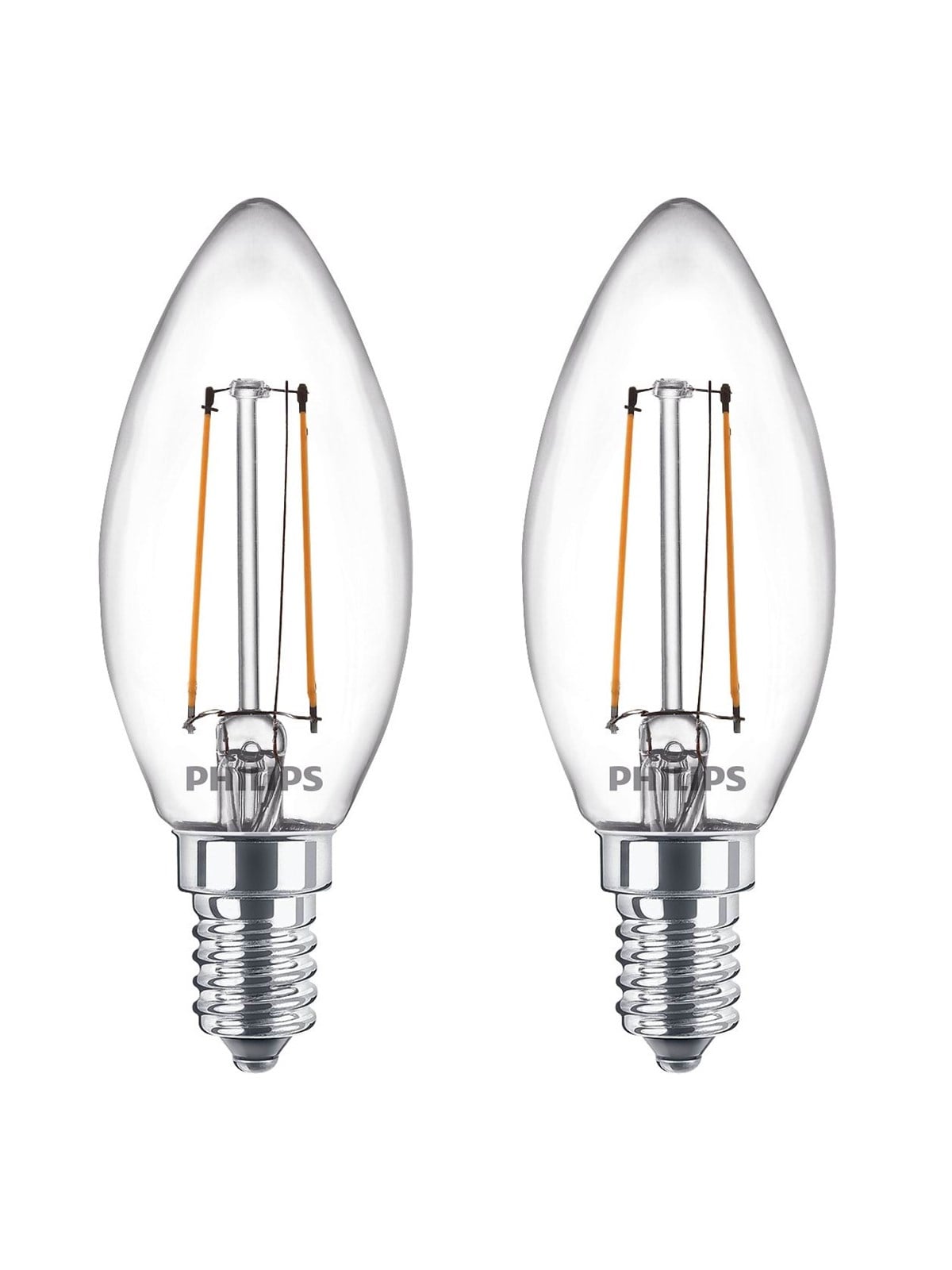 Philips LED-Lampe Classic Candle 2W/827 (25W) Clear 2-pack E14