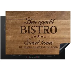 HERDABDECKPLATTE Zitat - Bistro - Guten Appetit - Süßes Zuhause - Holzmaserung Glaskeramikkochfeldabdeckung 76x51.5 cm