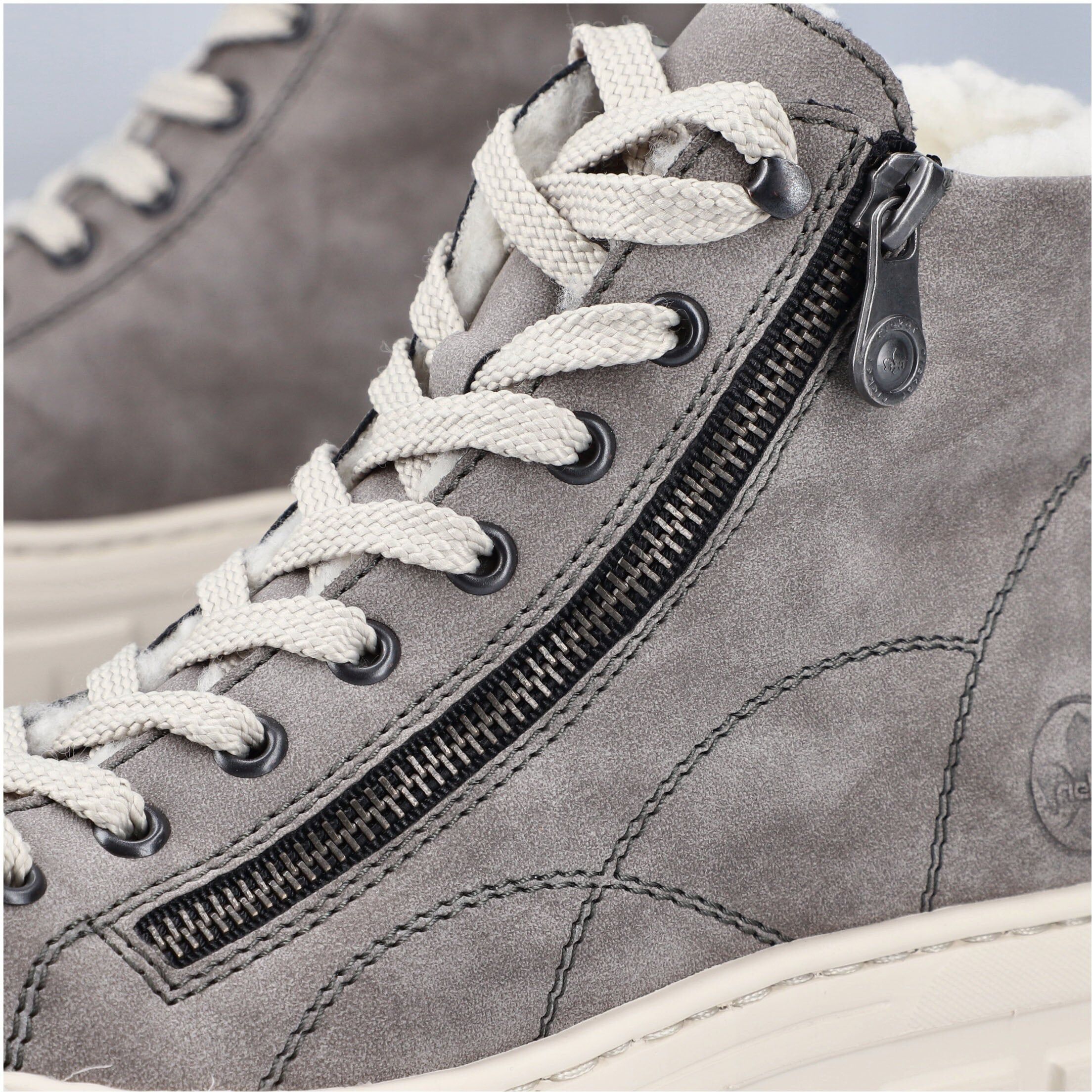 Winterboots RIEKER, Damen, Gr. 38, Warmfutter, grau, Lederimitat, Schuhe Winterboots, Plateauboots, Schnürboots mit Reißverschluss an der Außenseite