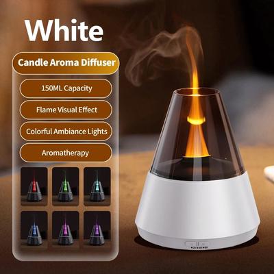 Uplifted Goods Simulated Flame Aroma Diffuser With LED Light Essential Oil Mist Maker candle Light White