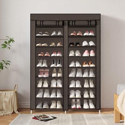 FCH Double Row 10 Layer Shoe Cabinet Iron Pipes Non Woven Fabric Plastic 45.28X11.81X62.99In