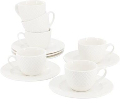 Elama Sol 12 Piece 3 Ounce Porcelain Espresso Cup with Saucer Set in White