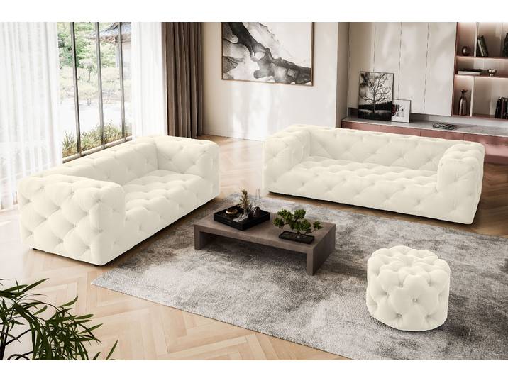 2-Sitzer HOME AFFAIRE FOLLINA , beige (creme), B:193cm H:71cm T:100cm, 100% Polyester, Sofas, 2-Sitzer, 2-Sitzer Sofa mit klassischer Chesterfield-Knopfheftung