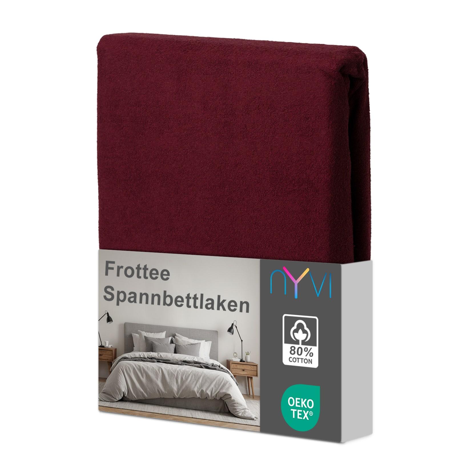 NYVI Spannbettlaken DreamScience Frottee - Warm und Kuschelig, hohe Feuchtigkeitsaufnahme, schnell trocknend - Frottier Spannbetttuch Bettlaken Farbe:bordeaux;Größe:140x200 - 160x200 cm