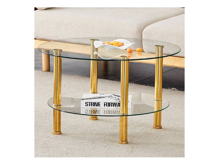 i@home Glastisch Couchtisch, moderner zweistufiger Glastisch (1 Tisch), Silberne Metallbeine, Stabil und geräumig, mit leichtem Luxusdesign.