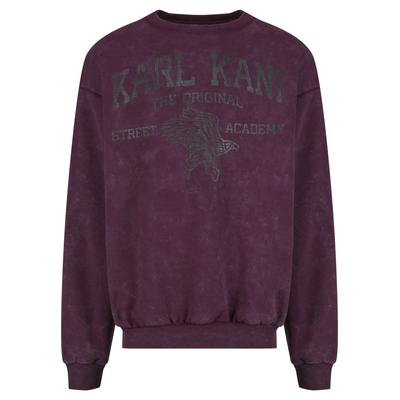 Rundhalspullover KARL KANI "Karl Kani Karl Kani Kani Street Academy Washed OS Crew", Herren, Gr. XS, lila, 100% Baumwolle, mehrfarbig, oversize, Rundhals, Pullover Rundhalspullover