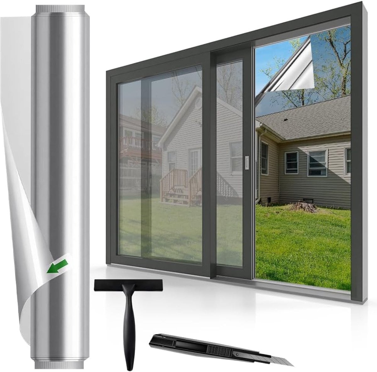 Zilveren Raamfolie Zonwering met Spiegel-effect voor Privacy en Statische Hechting - 60 x 200 cm