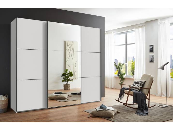 Armoire à portes coulissantes Indiana 250cm Blanc/Blanc Avec portes miroir