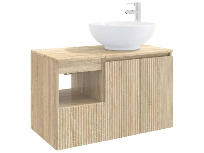 PUGYNBK Badezimmermöbel-Set, 2-teilig, Sonoma-Eiche Hergestellt aus Holz, Wandmontage, Schminktisch und Schrank, geräumige Aufbewahrung