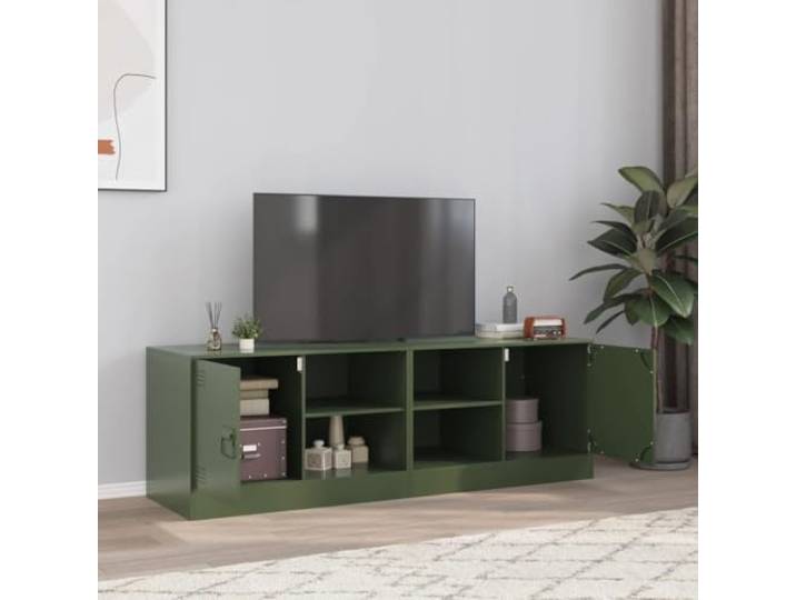 HEFZGDB TV-Schränke 2 Stück Olivgrün 67x39x44 cm Stahl Regal mit Griff und Stauraum für Wohnzimmer