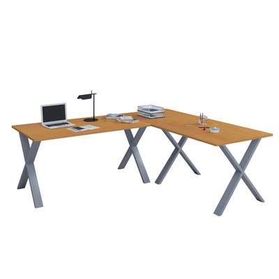 VCM Schreibtisch Lona Silber / Buche H. 76 x B. 130 x T. 130 cm