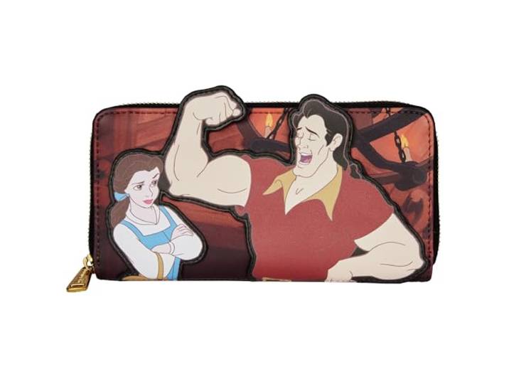 Loungefly Disney Villains Scene Gaston Ziparound Portemonnee, Beige, Bruin, Blauw, Rood, Eén maat, Disney Villains Scene Gaston Zip-around portemonnee