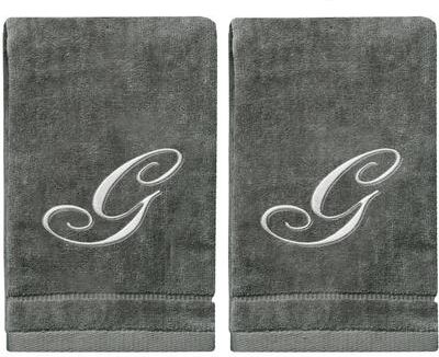 Creative Labs Soft Velour Silver Monogrammed Towels Fingertip - Set of 2