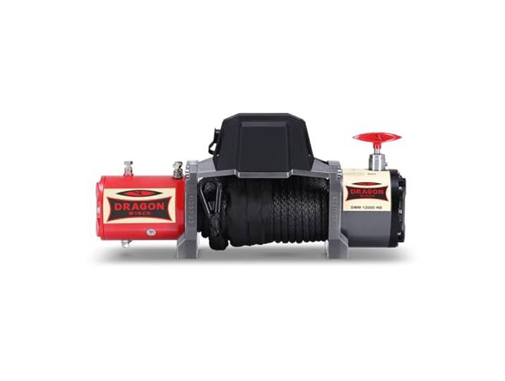Dragon Winch Elektrische Seilwinde 12V Maverick 12000 lbs / 5443kg, mit Synthetikseil 20m für Auto, Abschleppwagen und Kommunalfahrzeuge Seilwinde mit Funkfernbedienung + Zubehör IP67 Wasserdicht