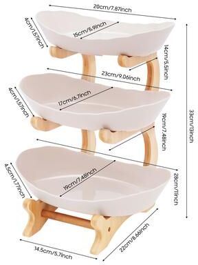 KitchenNation Elegant 3 Tier Fruit Bowl Bamboo Tiered Serving Tray & Cake Stand For Fruit, Desserts & Parties beige
