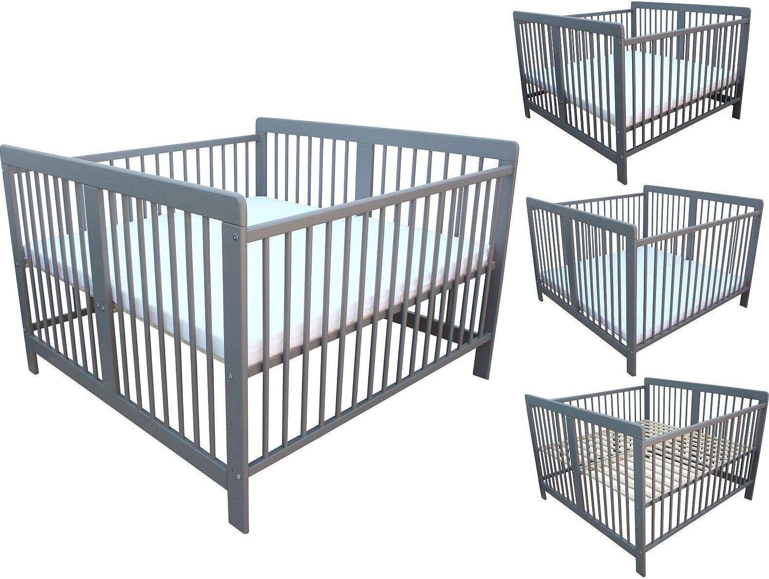 Zwillingsbett Zwillingskinderbett Kinderbett für Zwillinge massiv grau mit 2 Matratzen 120x120 cm