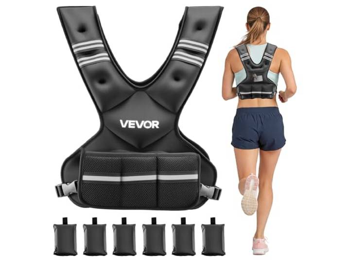 VEVOR Verstelbaar gewichtsvest 5-9,1 kg, met 6 Ironsand-gewichten & reflecterende strepen, lichaamsgewicht vest trainingsset voor mannen en vrouwen, trainingsapparaat voor krachttraining hardlopen