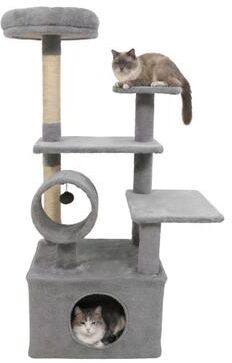 Costway 48 Inches Tall Cat Tree Multi-Level Kitten Tower with Large Condo Padded Top Perch-Light Gray