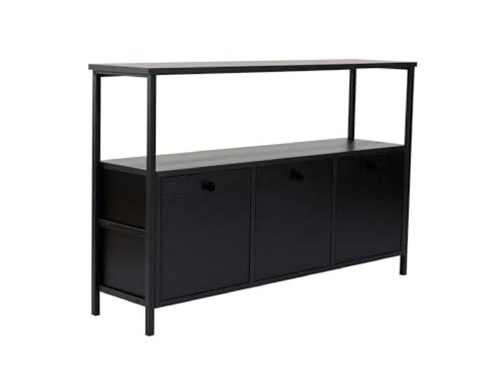 Hanah Home Stilvoller schwarzer Konsolentisch, 120 x 77 x 29,5 cm 100% melaminbeschichtete Spanplatte, Metallprofil, PVC-Kantenband modernes Design für Zuhause & Büro