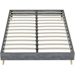 STILVORA Bettgestell mit Matratze Stoff/Metall Grau 200x160 cm, stabil, moderne Plattform ohne Kopfteil