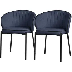 ML-Design Esszimmerstühle 2er Set Dunkelblau, Stoffbezug & Metallbeine
